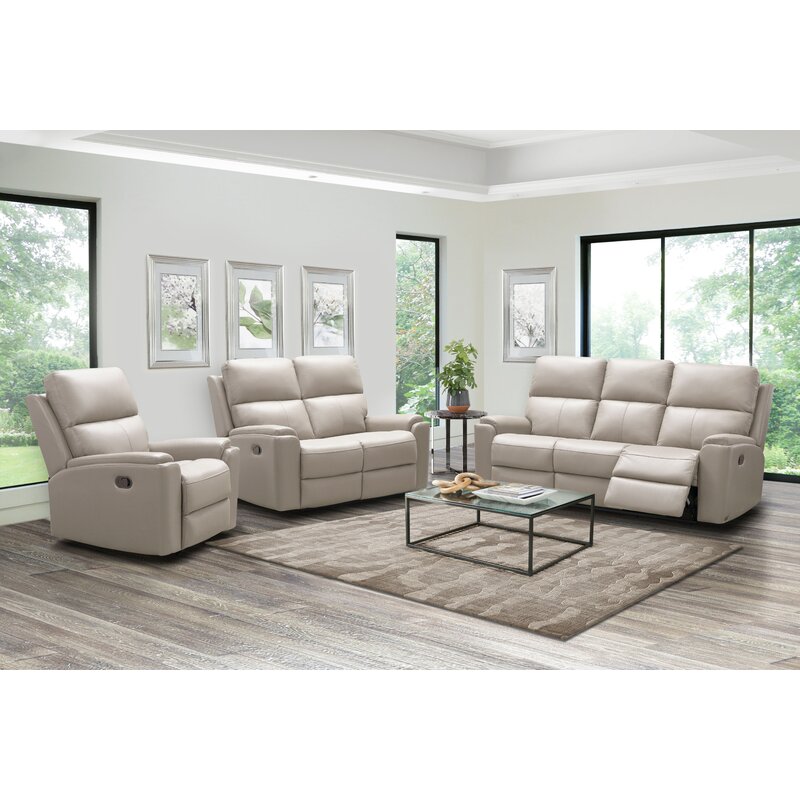 Latitude Run® Adeliene 3 Piece Leather Reclining Living Room Set | Wayfair